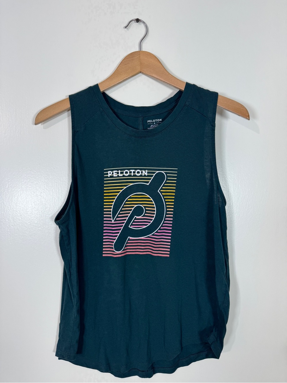 WAT38 {Peloton} Teal Green Graphic Muscle Tank Top Tee Shirt T-Shirt